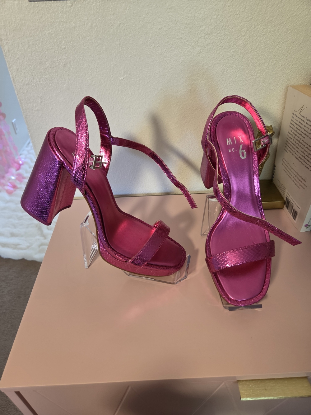 Mix No. 6 Metallic Fuchsia Block Heel Sandals